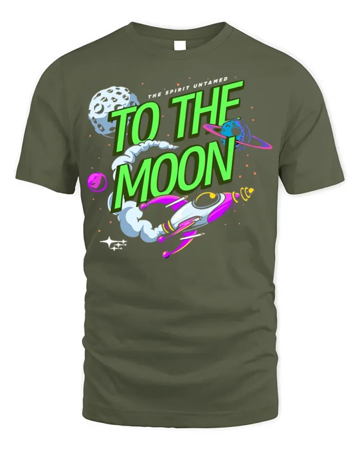 To The Moon T-Shirt Retro Space Rocket Graphic - military green t-shirt on white background