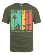 Say Hello to Summer T-Shirt Retro Beach Vibes - military green t-shirt on white background