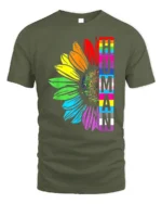 Human Pride T-Shirt Rainbow Sunflower LGBTQ+ Equality - military green t-shirt on white background