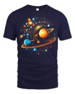 Solar System Vortex Galaxy Print T-Shirt Cosmic Cotton - navy t-shirt on white background