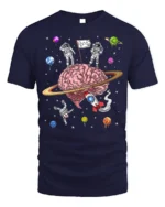 Astronaut Brain Space T-Shirt Explore the Mind Galaxy - navy t-shirt on white background