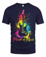 Power of Music Guitar T-Shirt Colorful Music Lover - navy t-shirt on white background