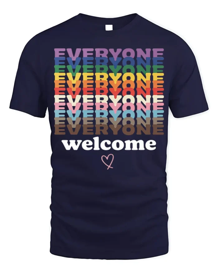 Everyone Welcome T-Shirt Inclusive Pride Equality - navy t-shirt on white background