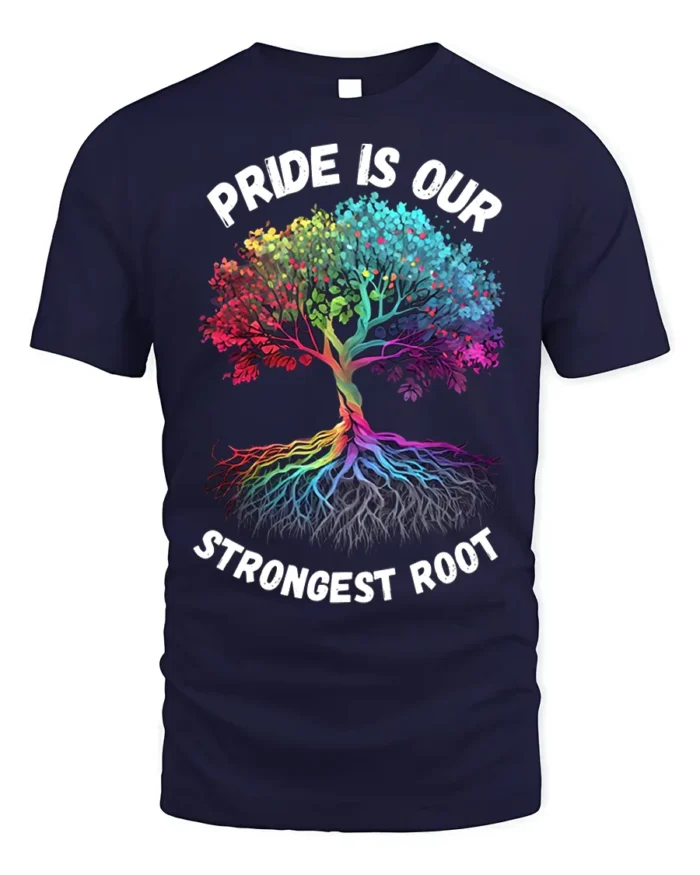 Pride Tree T-Shirt Strongest Root LGBTQ+ Unity - navy t-shirt on white background