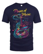 Colorful Guitar T-Shirt Power of Music Graphic - navy t-shirt on white background
