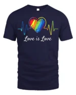 Love Is Love T-Shirt LGBTQ Rainbow Heart Pride - navy t-shirt on white background