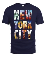 New York City T-Shirt NYC Skyline Graphic Travel - navy t-shirt on white background