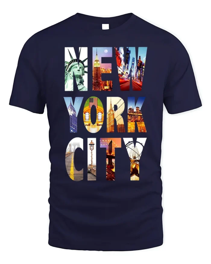 New York City T-Shirt NYC Skyline Graphic Travel - navy t-shirt on white background
