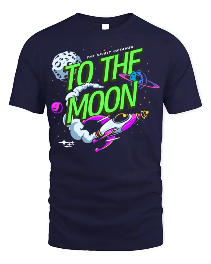 To The Moon T-Shirt Retro Space Rocket Graphic - navy t-shirt on white background