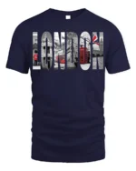 London City T-Shirt Iconic UK Landmarks Graphic - navy t-shirt on white background