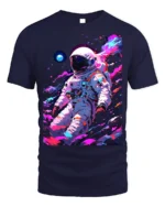 Astronaut Galaxy T-Shirt Neon Space Explorer Graphic - navy t-shirt on white background