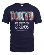Tokyo Japan T-Shirt Neon City Skyline Graphic - navy t-shirt on white background