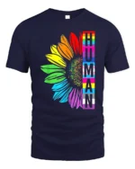 Human Pride T-Shirt Rainbow Sunflower LGBTQ+ Equality - navy t-shirt on white background