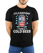 Funny Cold Beer T-Shirt It’s a Bad Day to Be a Can - model wearing black shirt, hands behind back