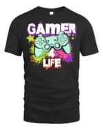 Gamer 4 Life Retro Controller Graphic T-Shirt for Gamers - black t-shirt on white background