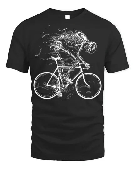 Skeleton Riding Bike T-Shirt for Cyclists and Gothic Fans - black t-shirt on white background