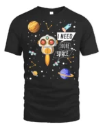 I Need More Space T-Shirt with Cute Robot and Planets - black t-shirt on white background