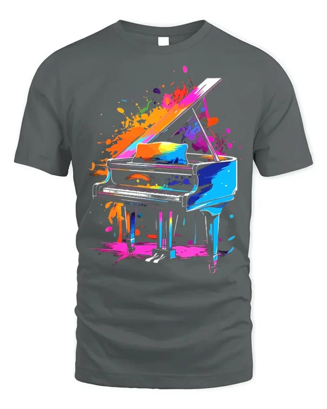Color Splash Piano Art T-Shirt for Music and Art Lovers - gray t-shirt on white background