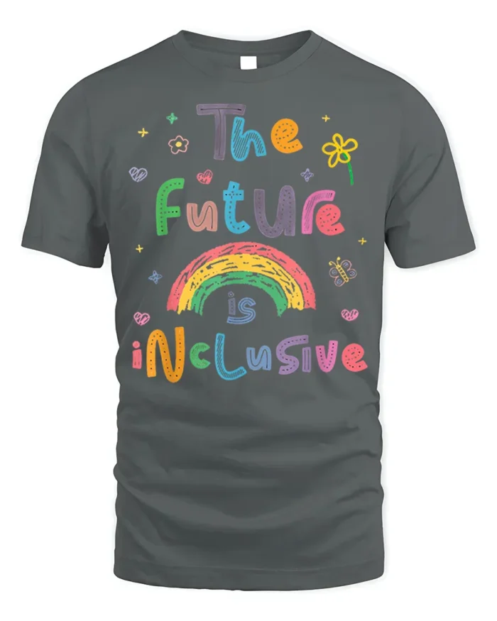 The Future Is Inclusive Rainbow Graphic T-Shirt for All - gray t-shirt on white background