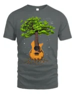 Tree Guitar Nature Music Graphic T-Shirt for Music Lovers - gray t-shirt on white background