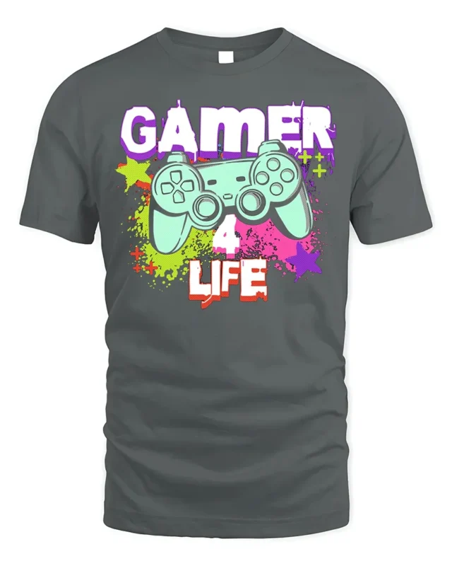Gamer 4 Life Retro Controller Graphic T-Shirt for Gamers - gray t-shirt on white background
