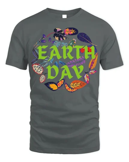 Earth Day T-Shirt with Colorful Leaves Nature Graphic - gray t-shirt on white background
