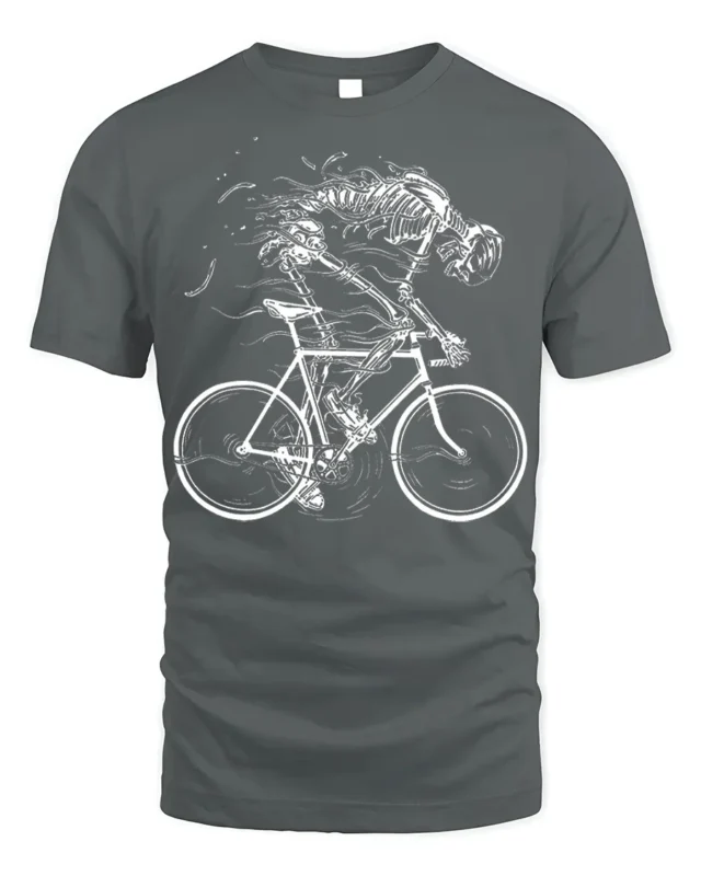 Skeleton Riding Bike T-Shirt for Cyclists and Gothic Fans - gray t-shirt on white background