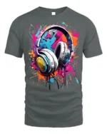 Colorful Headphones T-Shirt for Music Lovers and DJs - gray t-shirt on white background