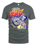Totally Rad BMX Trick T-Shirt with 80s Retro Vibe Design - gray t-shirt on white background
