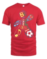 Be Different T-Shirt with Music, Art, and Sports Design - red t-shirt on white background