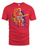 Astronaut Guitar Blast Graphic T-Shirt for Music Lovers - red t-shirt on white background