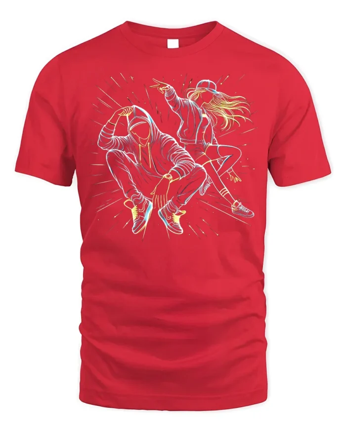 Urban Street Dance Graphic T-Shirt with Hip Hop Vibes - red t-shirt on white background