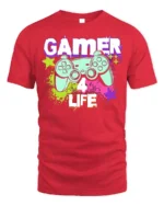 Gamer 4 Life Retro Controller Graphic T-Shirt for Gamers - red t-shirt on white background