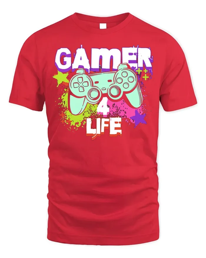 Gamer 4 Life Retro Controller Graphic T-Shirt for Gamers - red t-shirt on white background