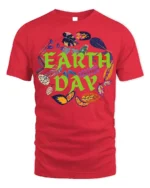 Earth Day T-Shirt with Colorful Leaves Nature Graphic - red t-shirt on white background