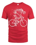 Skeleton Riding Bike T-Shirt for Cyclists and Gothic Fans - red t-shirt on white background