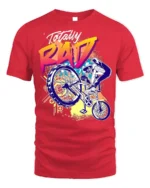 Totally Rad BMX Trick T-Shirt with 80s Retro Vibe Design - red t-shirt on white background