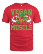 Vegan Muscle T-Shirt with Bold Veggie and Fitness Design - red t-shirt on white background