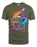 Color Splash Piano Art T-Shirt for Music and Art Lovers - military green t-shirt on white background
