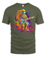 Astronaut Guitar Blast Graphic T-Shirt for Music Lovers - military green t-shirt on white background