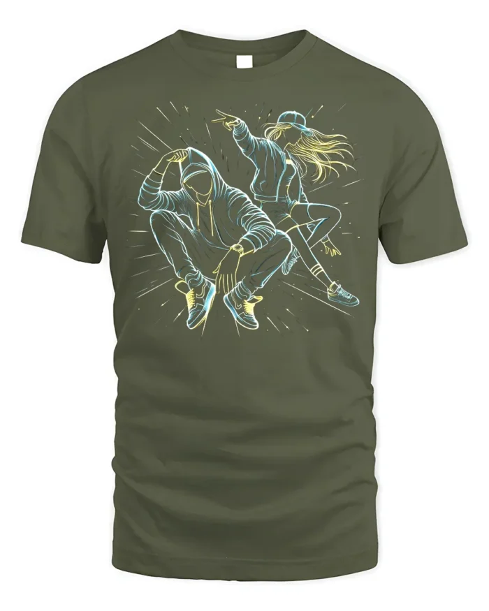 Urban Street Dance Graphic T-Shirt with Hip Hop Vibes - military green t-shirt on white background