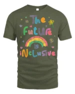 The Future Is Inclusive Rainbow Graphic T-Shirt for All - military green t-shirt on white background