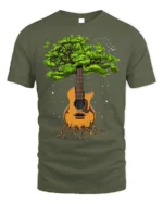 Tree Guitar Nature Music Graphic T-Shirt for Music Lovers - military green t-shirt on white background