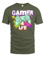 Gamer 4 Life Retro Controller Graphic T-Shirt for Gamers - military green t-shirt on white background