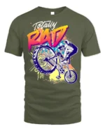 Totally Rad BMX Trick T-Shirt with 80s Retro Vibe Design - military green t-shirt on white background