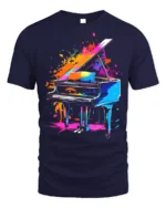 Color Splash Piano Art T-Shirt for Music and Art Lovers - navy t-shirt on white background