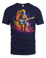 Astronaut Guitar Blast Graphic T-Shirt for Music Lovers - navy t-shirt on white background