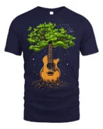 Tree Guitar Nature Music Graphic T-Shirt for Music Lovers - navy t-shirt on white background
