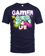 Gamer 4 Life Retro Controller Graphic T-Shirt for Gamers - navy t-shirt on white background
