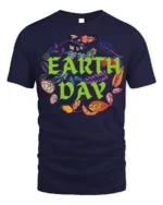 Earth Day T-Shirt with Colorful Leaves Nature Graphic - navy t-shirt on white background